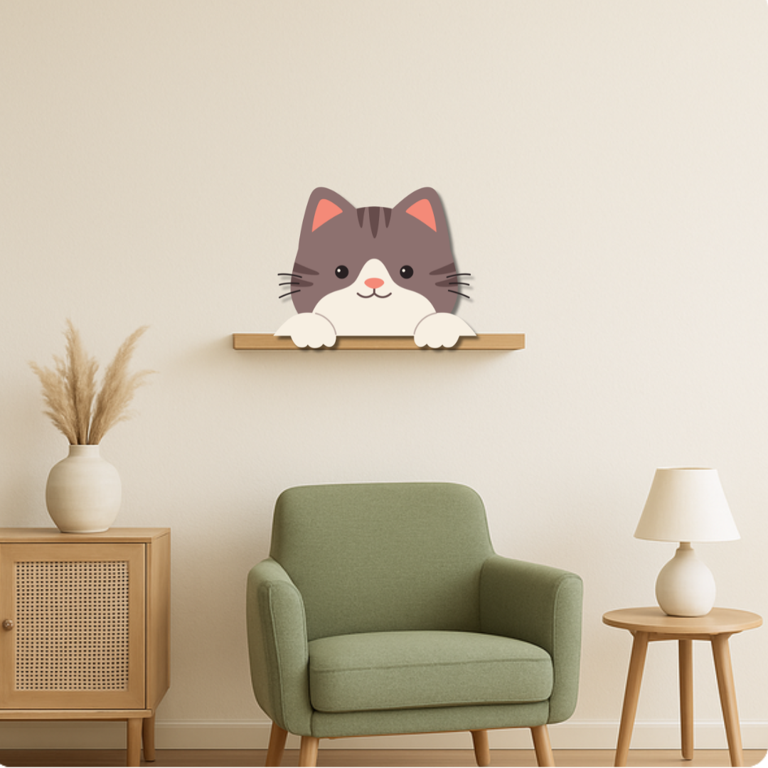 Peekaboo Cat Plywood Wall Plaque